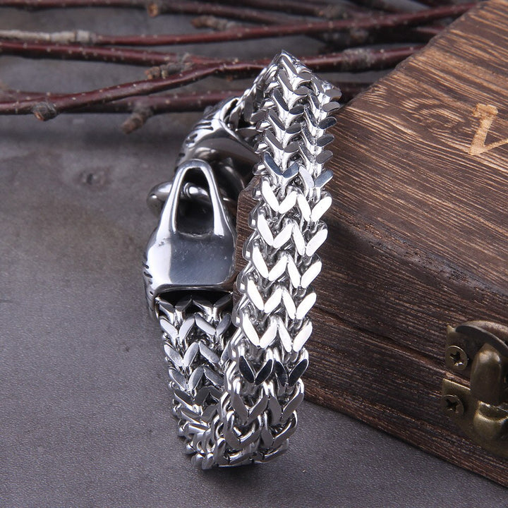 Kalsten | Silver Viking Bracelet "WolfBand" – Handmade with Fenrir Motif