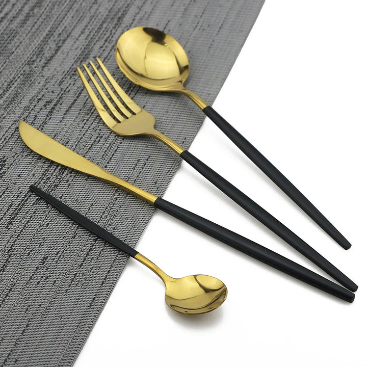 Luxury Black-Gold Stainless Steel Cutlery Set - for Elegant Meals Kalsten