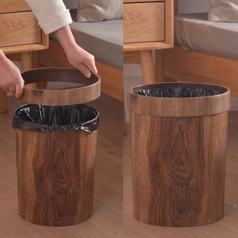 Kalsten | Elegant Retro Wood Grain Trash Can