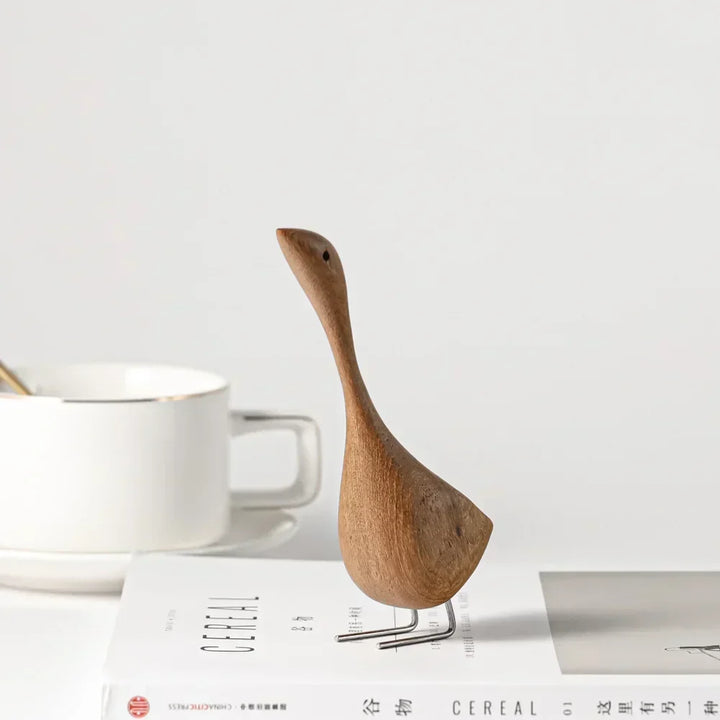 Kalsten | Nordic Wooden Goose Figures Abstract Teak Wood Sculpture Love Couple Figures Natural Animal Ornaments for Home Decoration