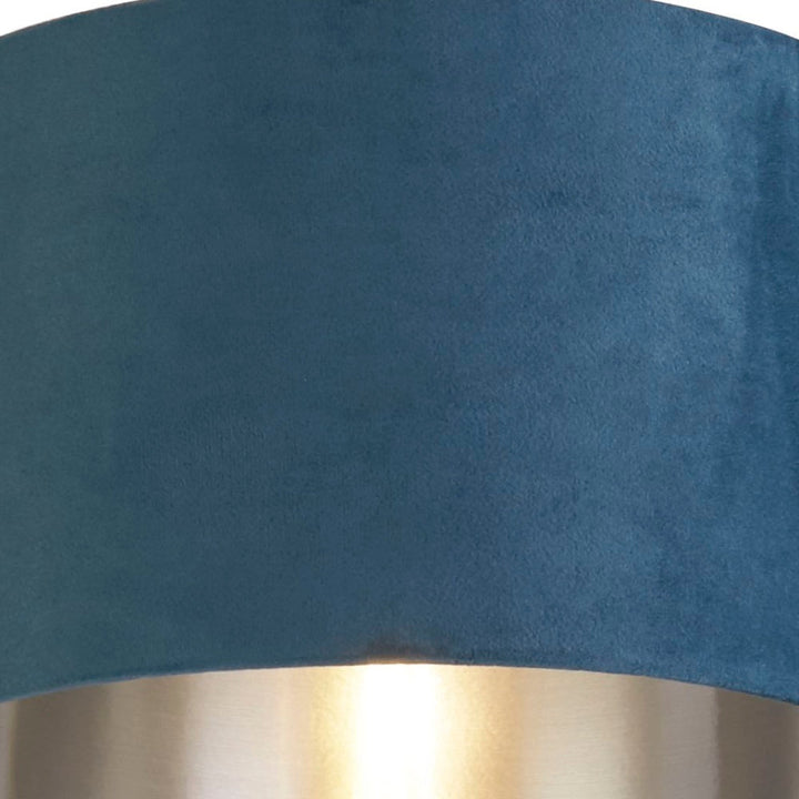 Teal Blue Velvet Vintage Easy Fit Drum Shade with Silver Interior 28cm | Kalsten