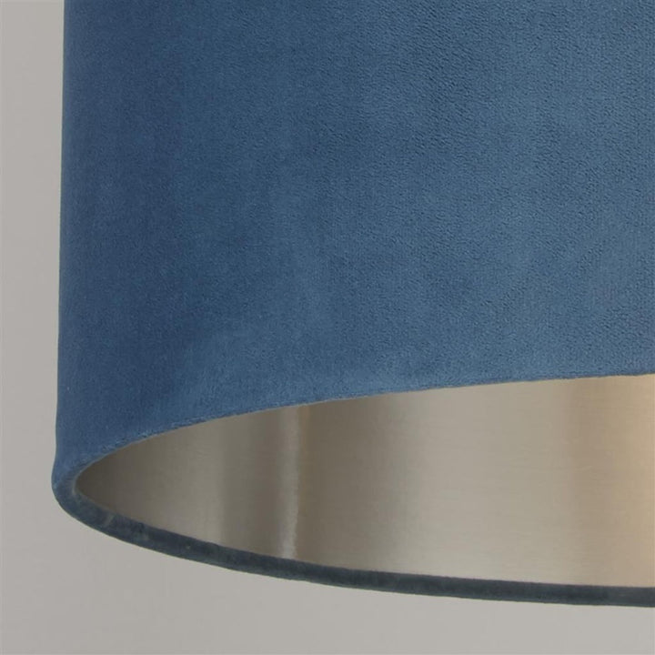 Teal Blue Velvet Vintage Easy Fit Drum Shade with Silver Interior 28cm | Kalsten