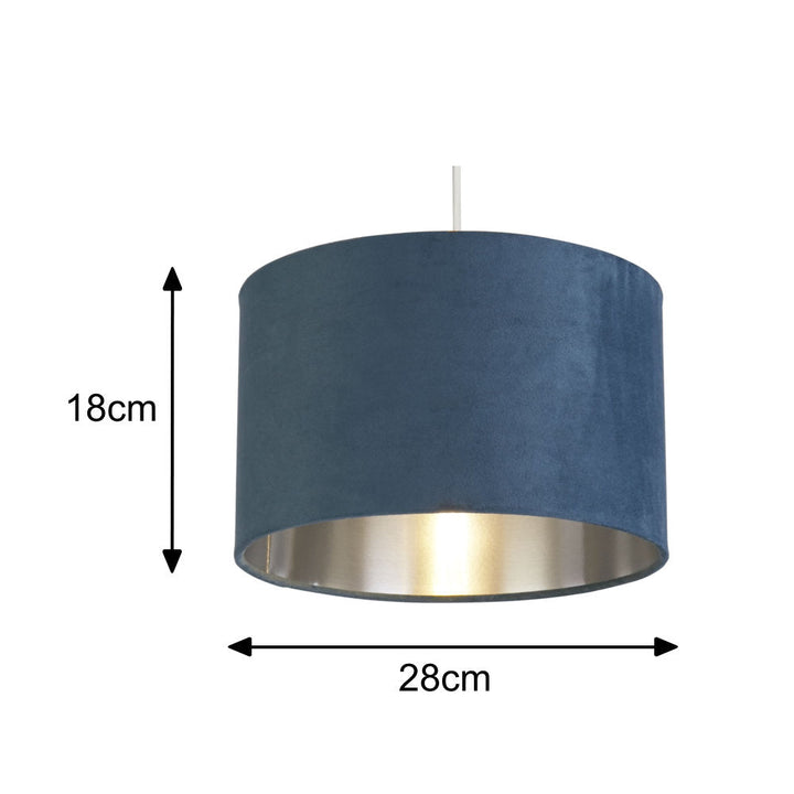 Teal Blue Velvet Vintage Easy Fit Drum Shade with Silver Interior 28cm | Kalsten