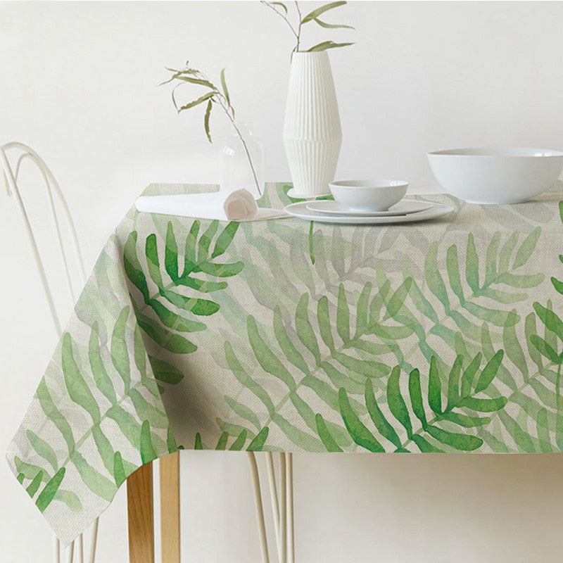 Nordic modern linen cotton square green tropical leaf tablecloth cover cloth | Kalsten