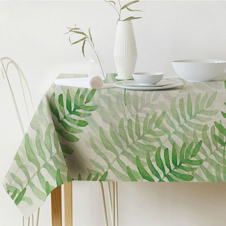 Nordic modern linen cotton square green tropical leaf tablecloth cover cloth | Kalsten