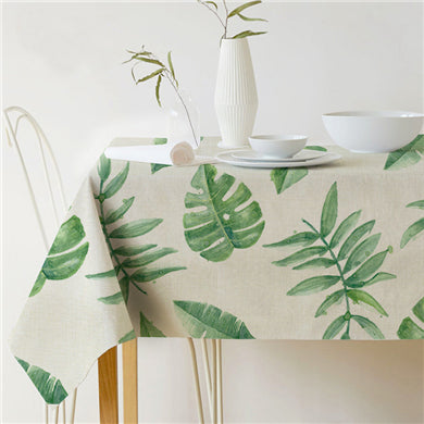 Nordic modern linen cotton square green tropical leaf tablecloth cover cloth | Kalsten