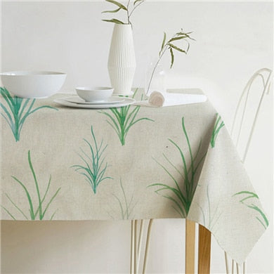 Nordic modern linen cotton square green tropical leaf tablecloth cover cloth | Kalsten