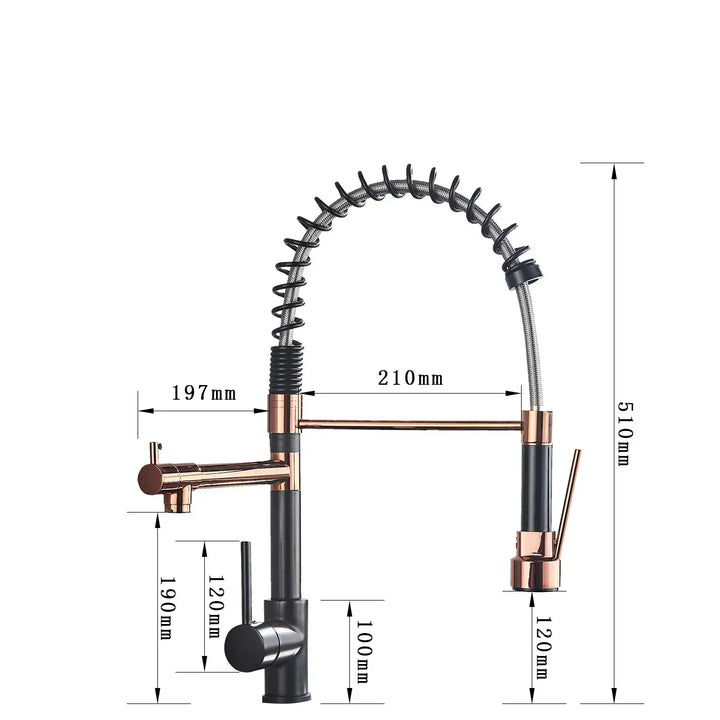 Retractable Faucet with Double Spout – Flexible Faucet for Sink, High Pressure, Swivel, Ideal for Modern Kitchens, Easy Installation | Kalsten
