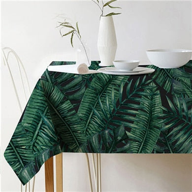 Nordic modern linen cotton square green tropical leaf tablecloth cover cloth | Kalsten