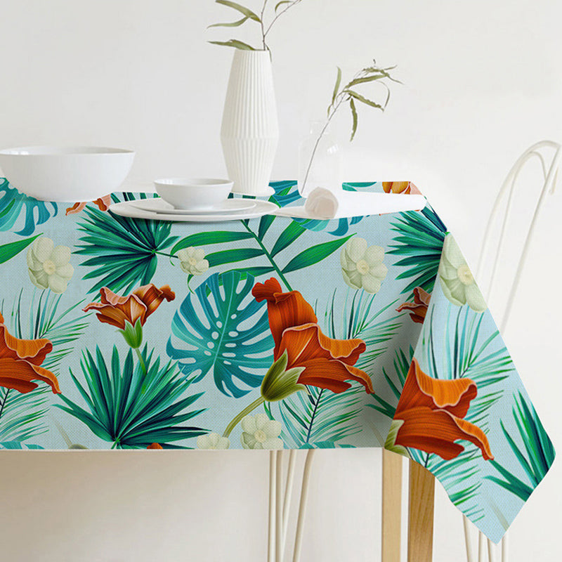 Nordic modern linen cotton square green tropical leaf tablecloth cover cloth | Kalsten