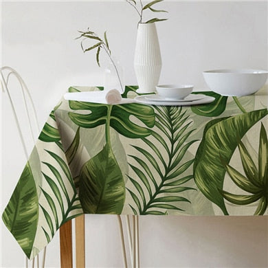 Nordic modern linen cotton square green tropical leaf tablecloth cover cloth | Kalsten