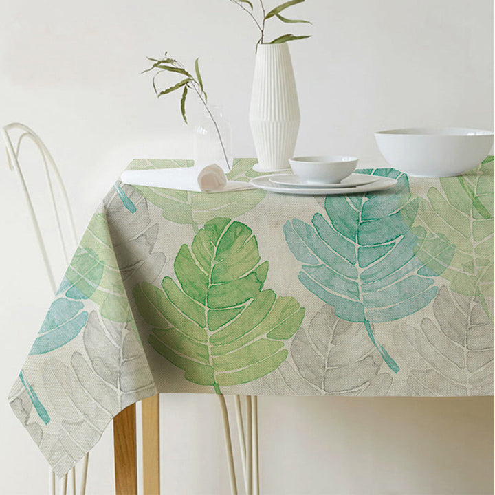 Nordic modern linen cotton square green tropical leaf tablecloth cover cloth | Kalsten