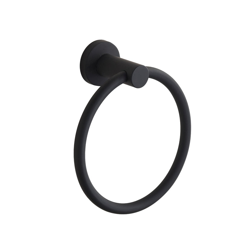 Kalsten | Towel ring made of 304 stainless steel in chrome, Round simple design, Black, European bathroom accessories, Rustproof