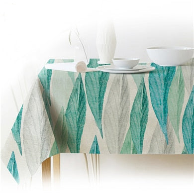 Nordic modern linen cotton square green tropical leaf tablecloth cover cloth | Kalsten