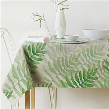 Nordic modern linen cotton square green tropical leaf tablecloth cover cloth | Kalsten