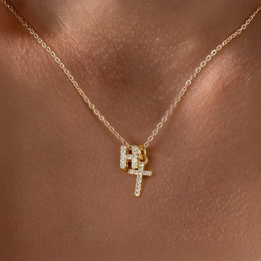 Kalsten | Dainty Diamond Initial & Cross Necklace
