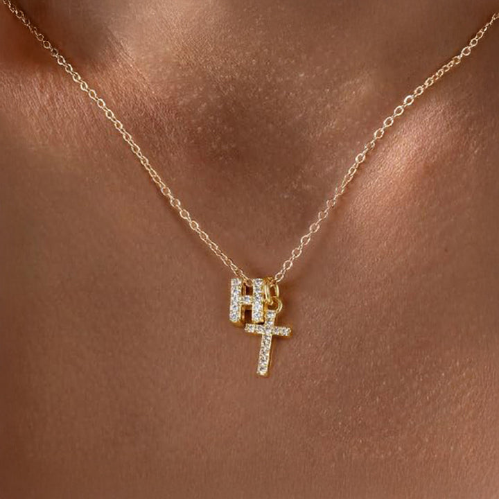 Kalsten | Dainty Diamond Initial & Cross Necklace