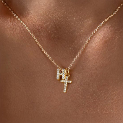 Brehn | Delicate Diamond Initial & Cross Necklace