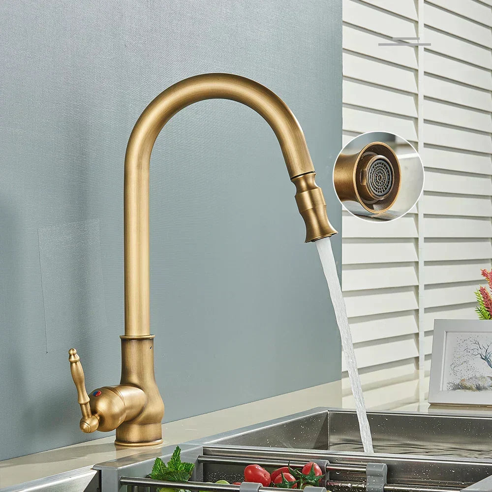 Retro Brass Kitchen Faucet – Swivel Spout