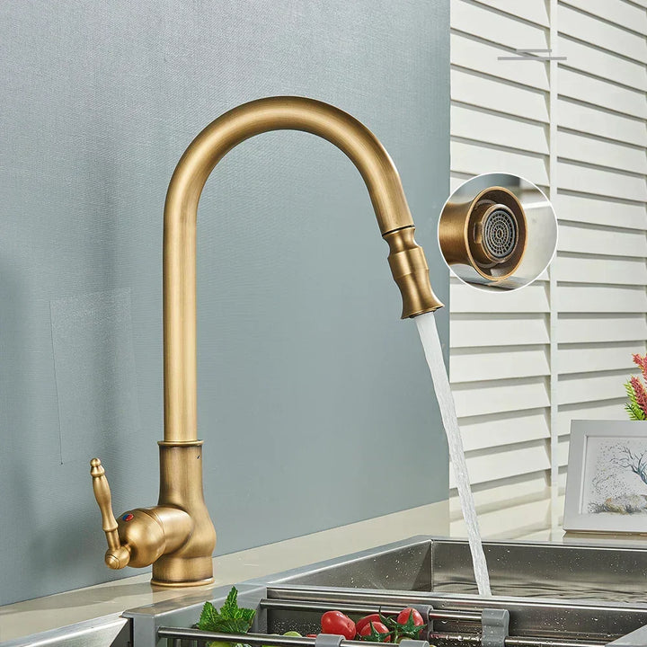 Retro Brass Kitchen Faucet – Swivel Spout