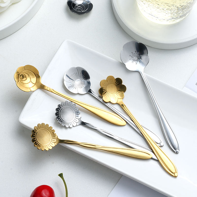 8-piece stainless steel teaspoon set with floral pattern