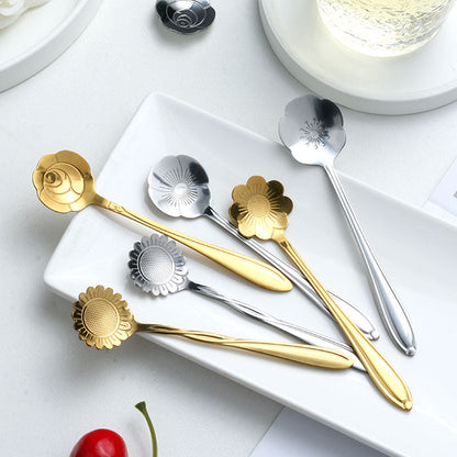8-piece stainless steel teaspoon set with floral pattern
