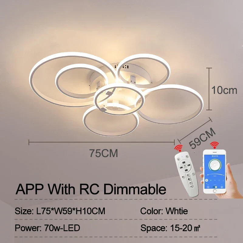 Modern LED Ceiling Light – Dimmable RC & APP Control, Circular Ring Design for Living Room, Bedroom, Kitchen & Dining Room | Kalsten