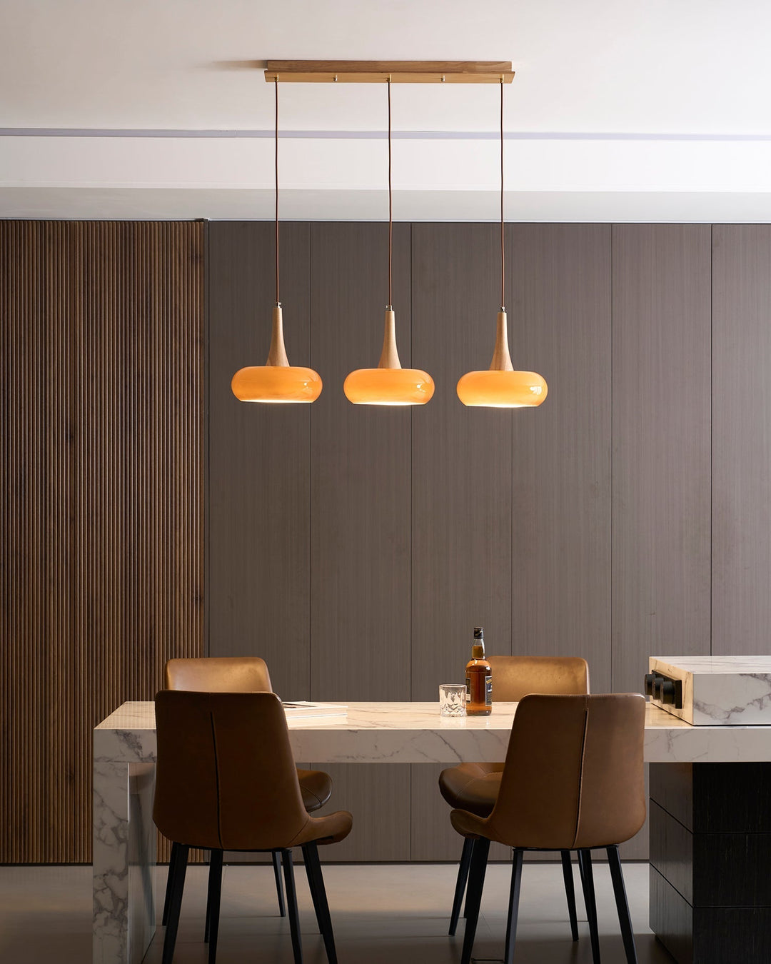 Pendant Lamp Metal Glass Wood 11 in Indoor Kitchen Dining Room Hanging Light Fixture Modern Lighting Options | Kalsten