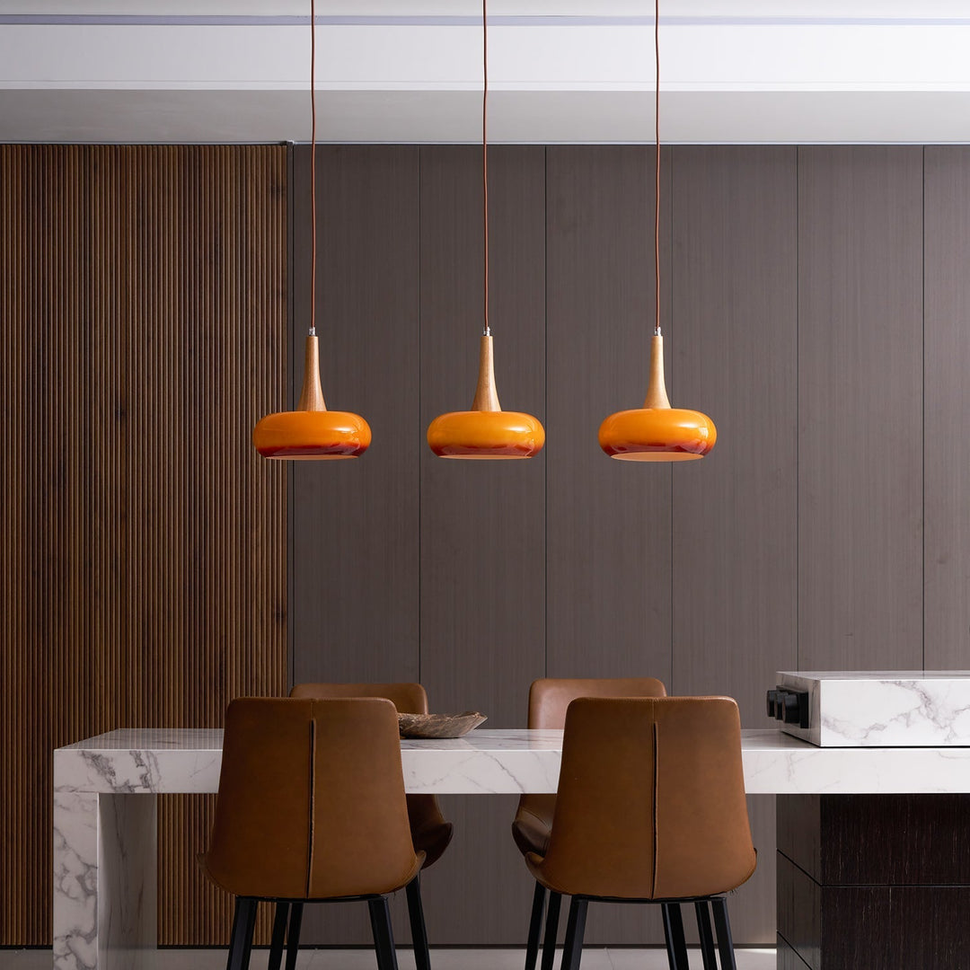 Pendant Lamp Metal Glass Wood 11 in Indoor Kitchen Dining Room Hanging Light Fixture Modern Lighting Options | Kalsten