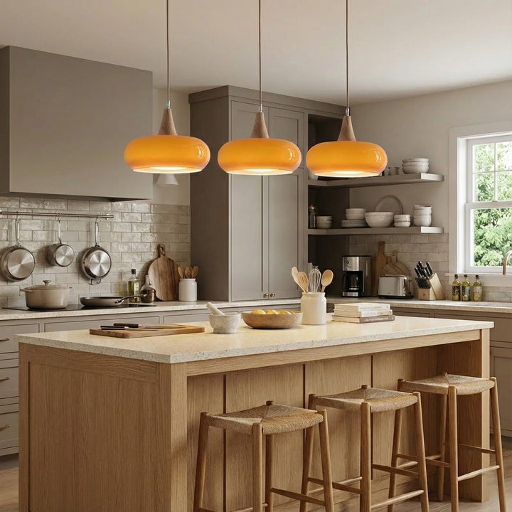 Pendant Lamp Metal Glass Wood 11 in Indoor Kitchen Dining Room Hanging Light Fixture Modern Lighting Options | Kalsten