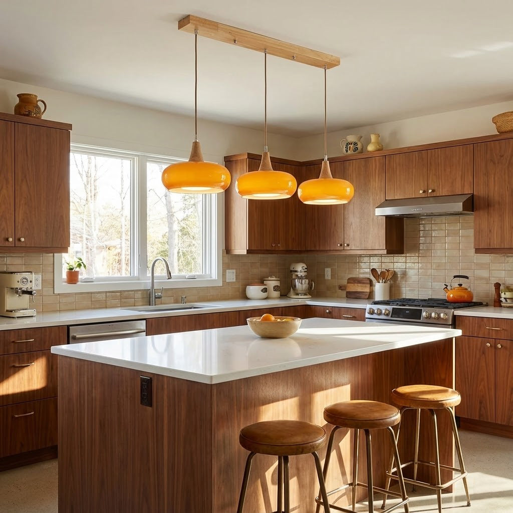 Pendant Lamp Metal Glass Wood 11 in Indoor Kitchen Dining Room Hanging Light Fixture Modern Lighting Options | Kalsten