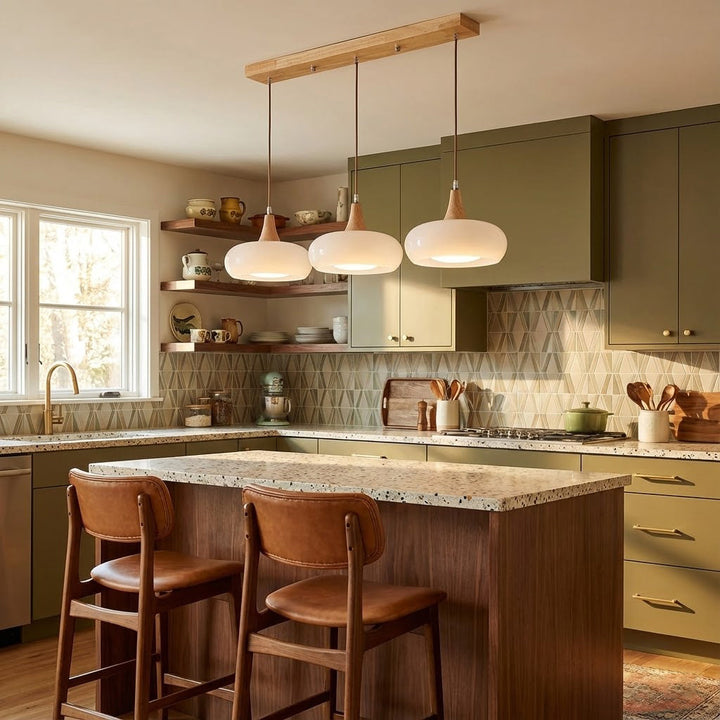 Pendant Lamp Metal Glass Wood 11 in Indoor Kitchen Dining Room Hanging Light Fixture Modern Lighting Options | Kalsten
