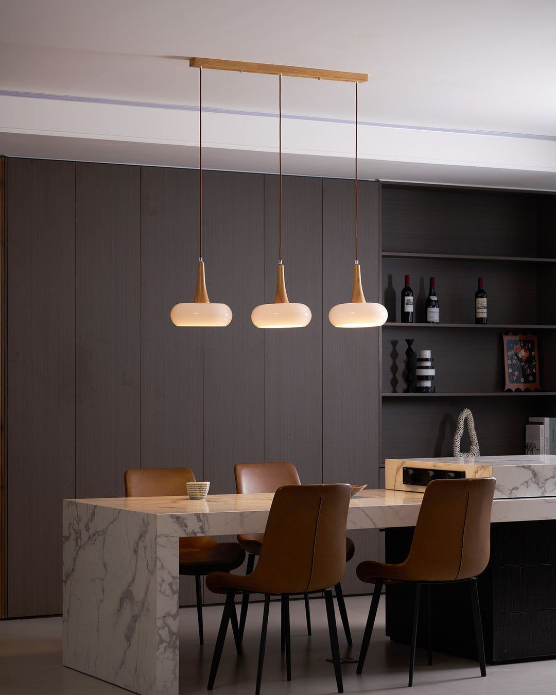 Pendant Lamp Metal Glass Wood 11 in Indoor Kitchen Dining Room Hanging Light Fixture Modern Lighting Options | Kalsten