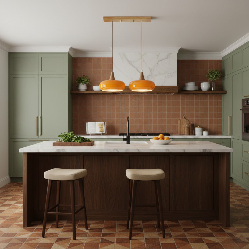 Pendant Lamp Metal Glass Wood 11 in Indoor Kitchen Dining Room Hanging Light Fixture Modern Lighting Options | Kalsten