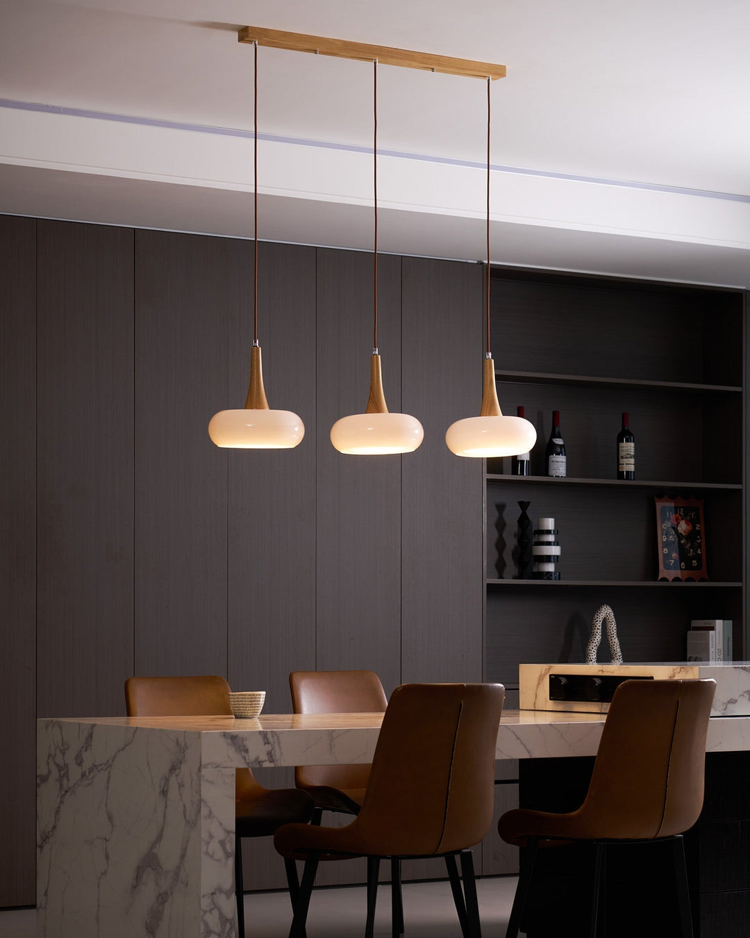 Pendant Lamp Metal Glass Wood 11 in Indoor Kitchen Dining Room Hanging Light Fixture Modern Lighting Options | Kalsten