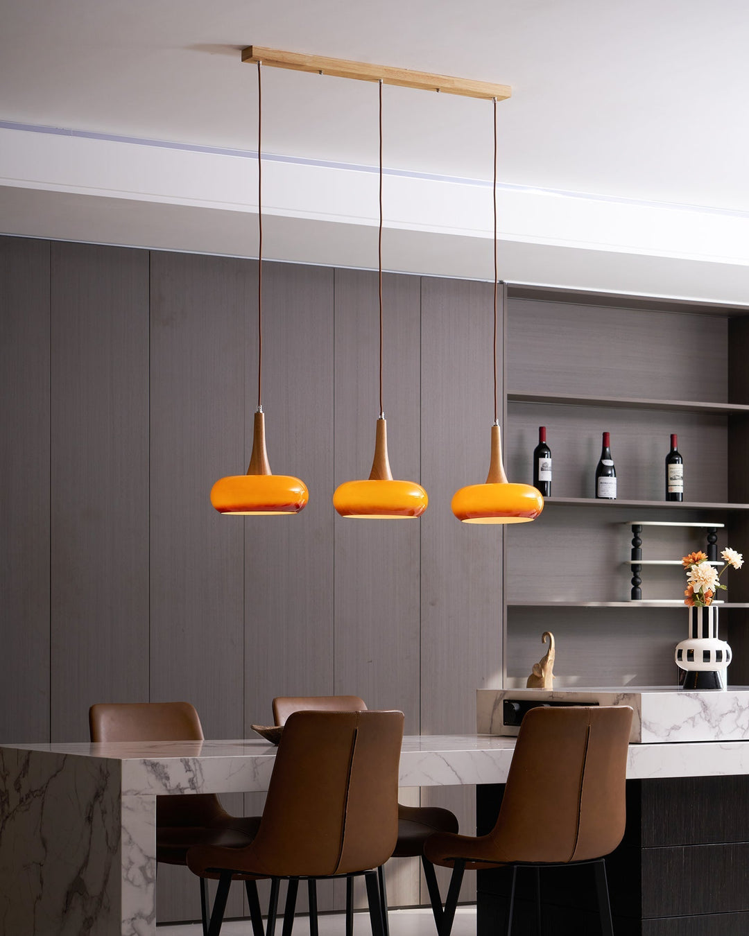 Pendant Lamp Metal Glass Wood 11 in Indoor Kitchen Dining Room Hanging Light Fixture Modern Lighting Options | Kalsten