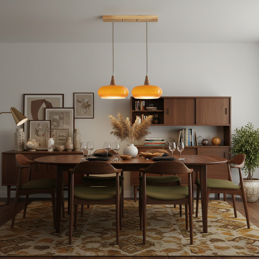 Pendant Lamp Metal Glass Wood 11 in Indoor Kitchen Dining Room Hanging Light Fixture Modern Lighting Options | Kalsten