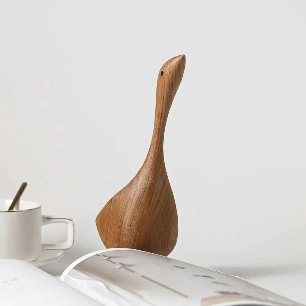 Kalsten | Nordic Wooden Goose Figures Abstract Teak Wood Sculpture Love Couple Figures Natural Animal Ornaments for Home Decoration