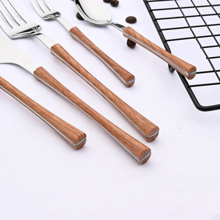 Rustic Dining Stainless Steel Cutlery with Wooden Handles
