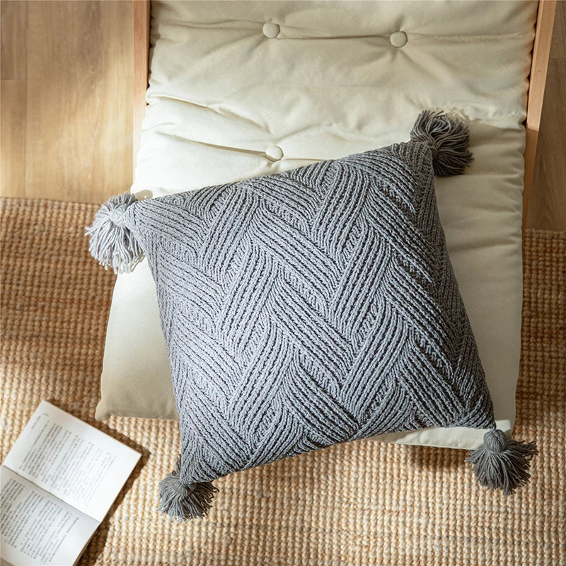 Chic Chenille Cushion Cover with Nordic Pom Poms - Luxury Comfort Kalsten