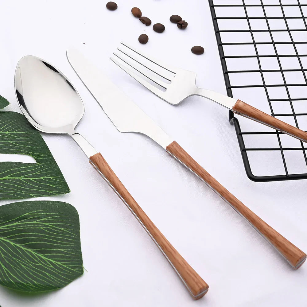 Rustic Dining Stainless Steel Cutlery with Wooden Handles
