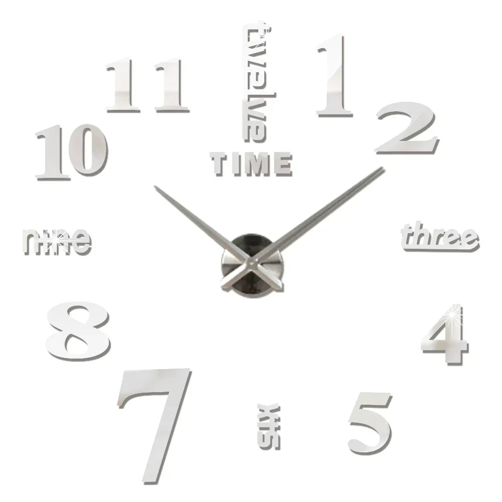 Large Wall Clock DIY 3D Self-adhesive Mirror Acrylic Wall Clock for Kitchen Dining Room Living Room Creative Home Decor | Karnz