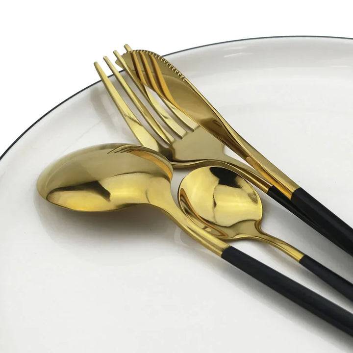 Luxury Black-Gold Stainless Steel Cutlery Set - for Elegant Meals Kalsten