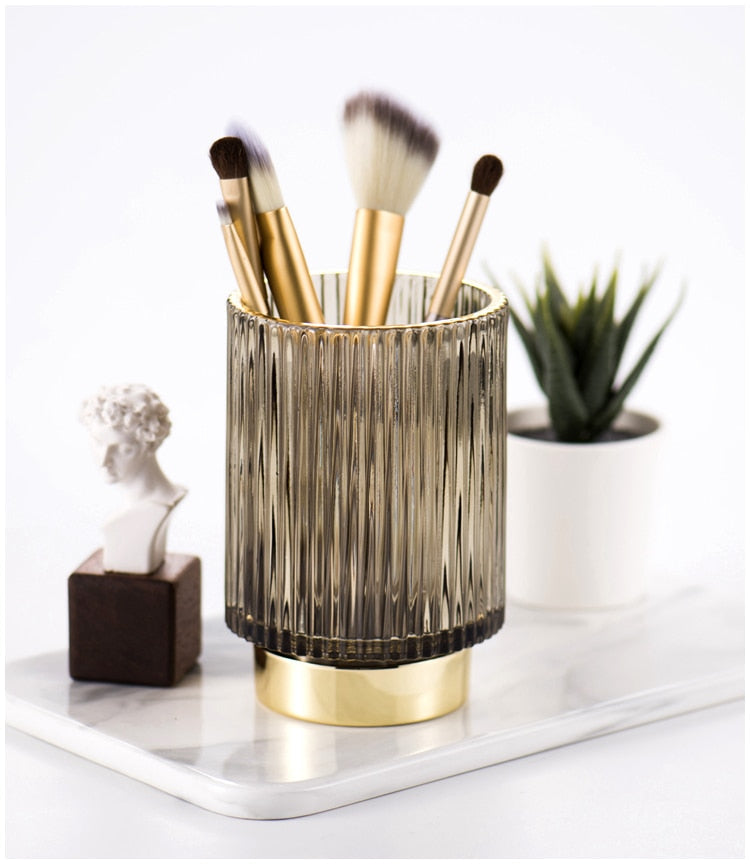Kalsten | Elise Gold Foil Glass Makeup Halter & Organizer