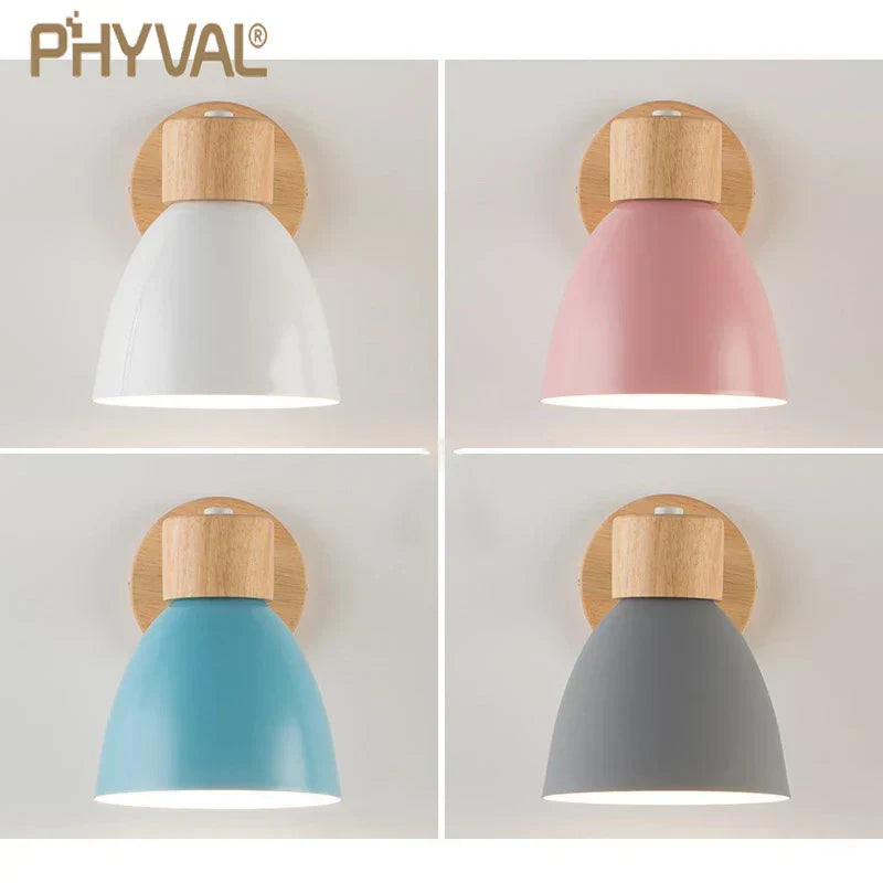Kalsten | LumoNord Macaron Wall Lamp | Wood & Metal | 90° Swiveling Lamp Head | Scandinavian Design | E27 Socket (without bulb)