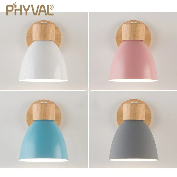 Kalsten | LumoNord Macaron Wall Lamp | Wood & Metal | 90° Swiveling Lamp Head | Scandinavian Design | E27 Socket (without bulb)