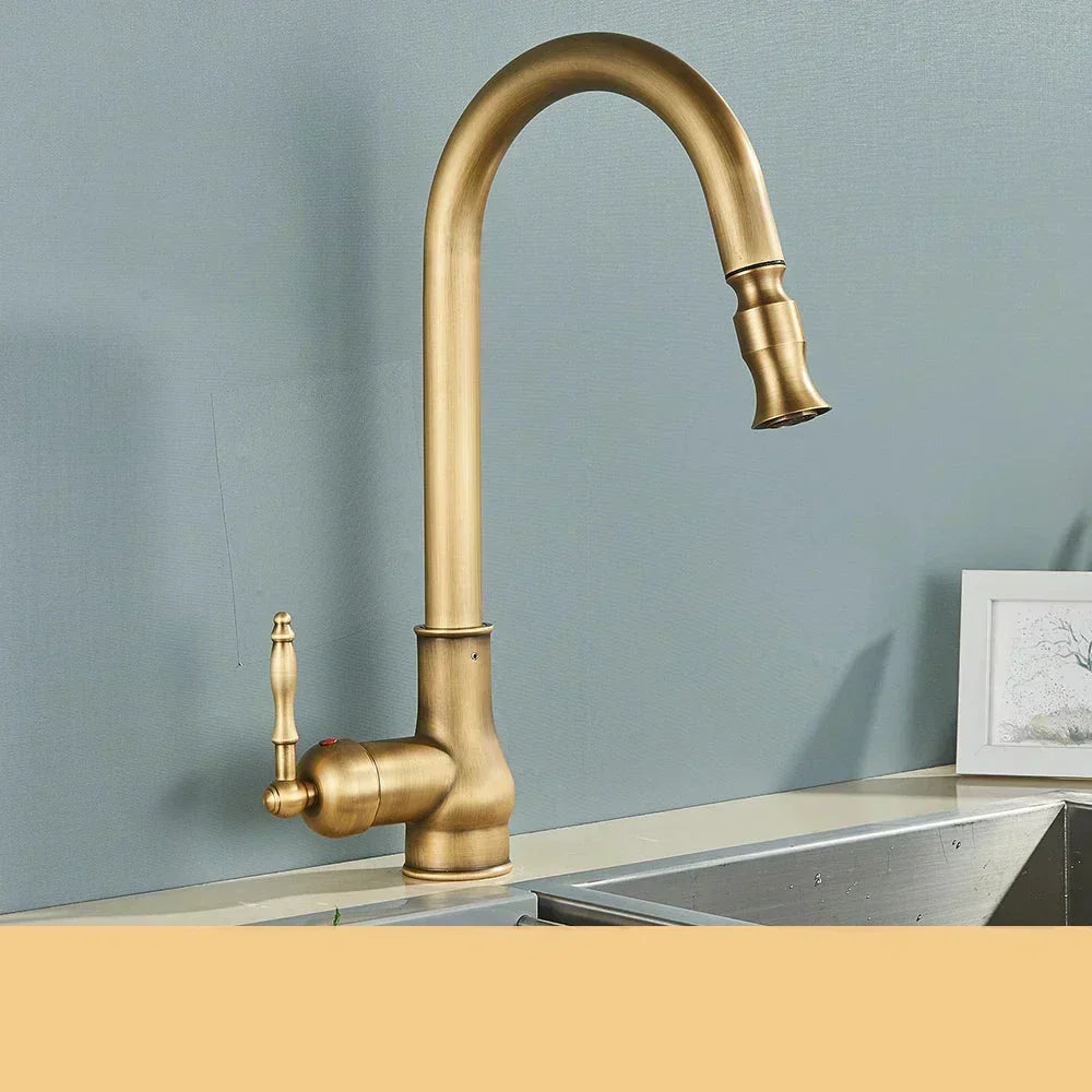 Retro Brass Kitchen Faucet – Swivel Spout