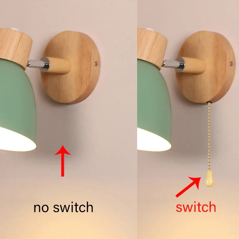 Kalsten | LumoNord Macaron Wall Lamp | Wood & Metal | 90° Swiveling Lamp Head | Scandinavian Design | E27 Socket (without bulb)