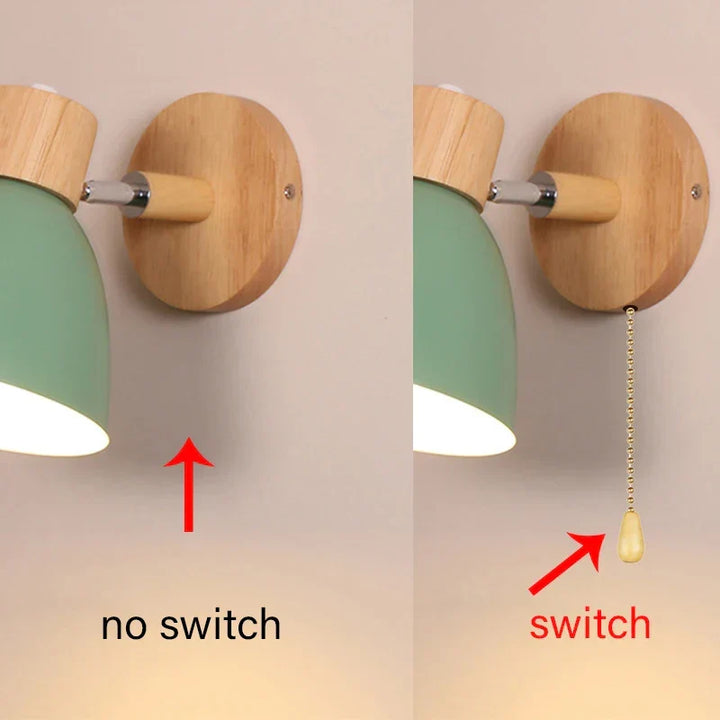 Kalsten | LumoNord Macaron Wall Lamp | Wood & Metal | 90° Swiveling Lamp Head | Scandinavian Design | E27 Socket (without bulb)