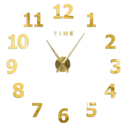 Large Wall Clock DIY 3D Self-adhesive Mirror Acrylic Wall Clock for Kitchen Dining Room Living Room Creative Home Decor | Karnz